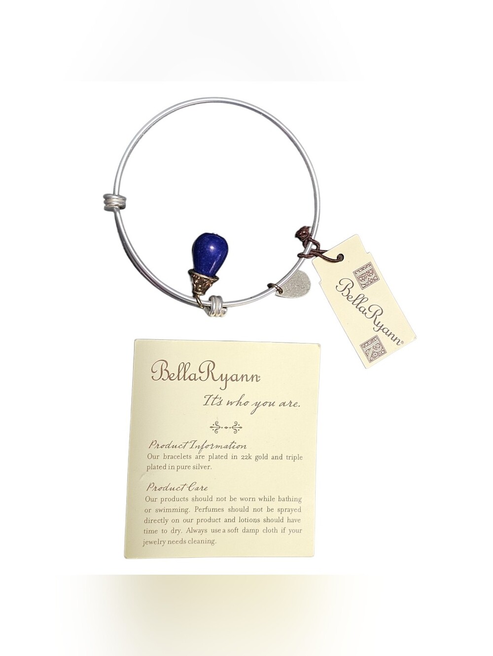 Bella Ryann Silver Plated Expandable Bangle Bracelet Blue Dangle Charm NWT - Picture 3 of 6